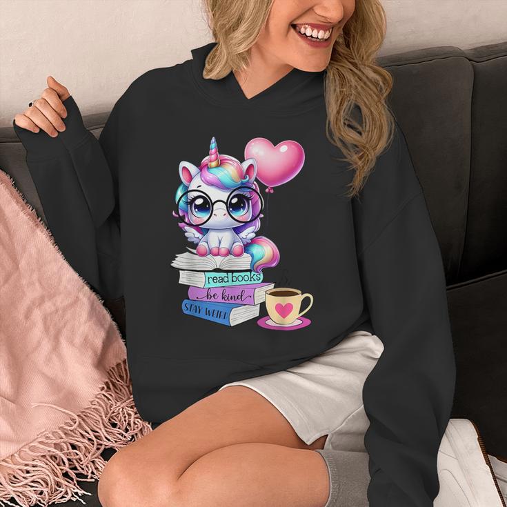 Read Books Be Kind Stay Weird Cute Unicorn Reading Librarian Unisex Hoodie