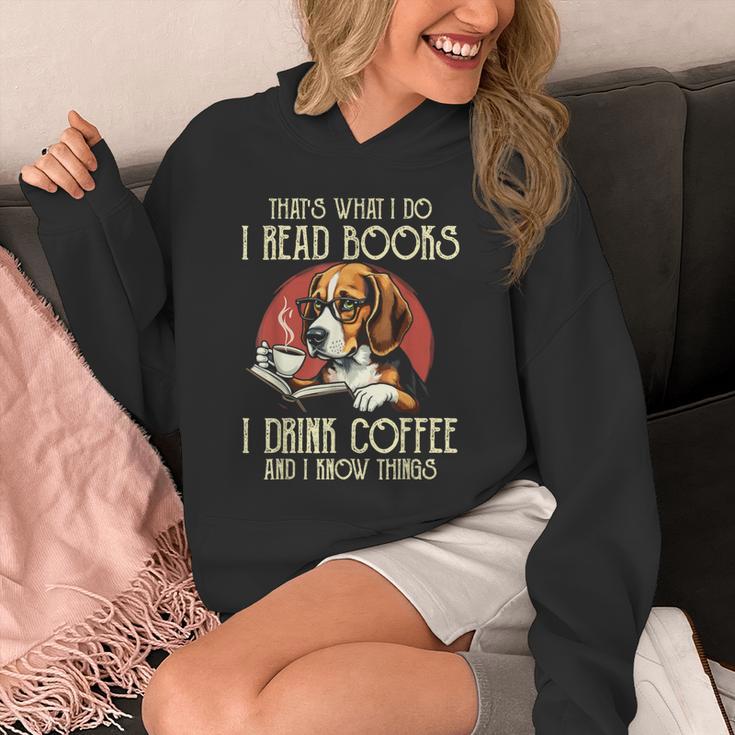 i Read Books And i Know Things Beagle Dog Reading Coffee Unisex Hoodie