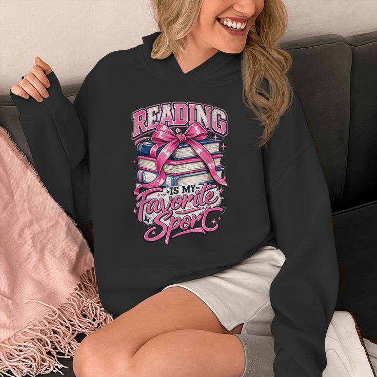 Reading Is My Favorite Sport Pink Bow Coquette Book Lover Unisex Hoodie