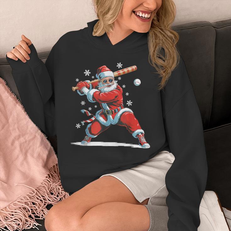 Santa Playing Baseball Christmas Candy Cane Fun Xmas Holiday Unisex Hoodie