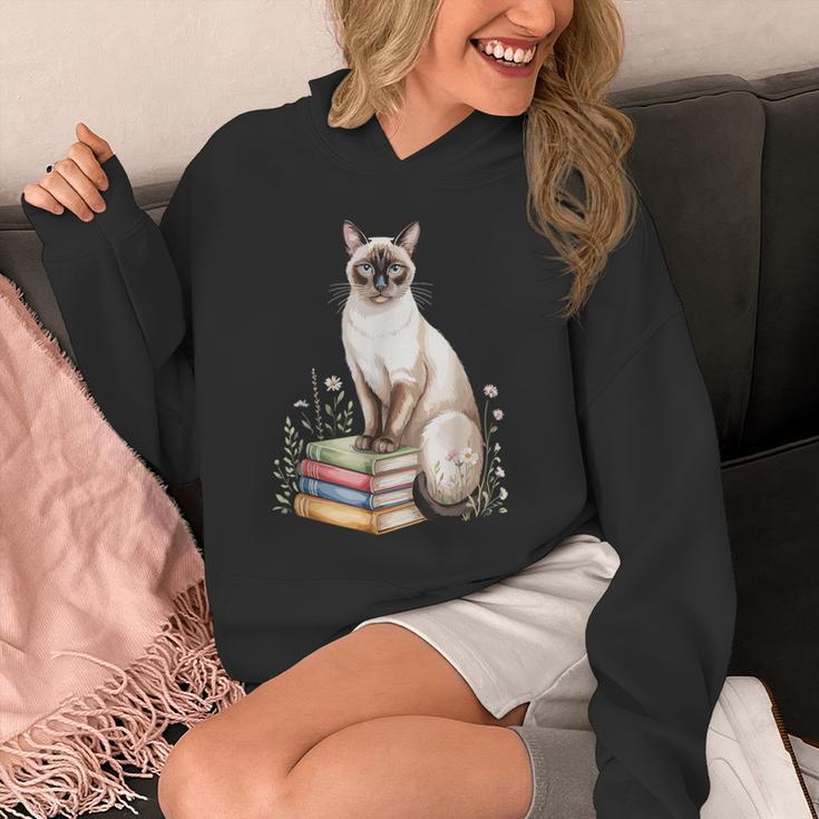Siamese Cat Meezer Bookworm Flowers Book Reading Books Unisex Hoodie