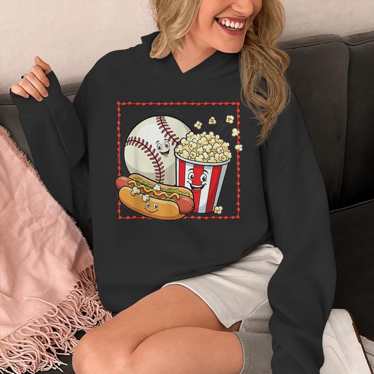 Smiling Baseball Popcorn And Hot-Dog Cartoon Apparel Unisex Hoodie