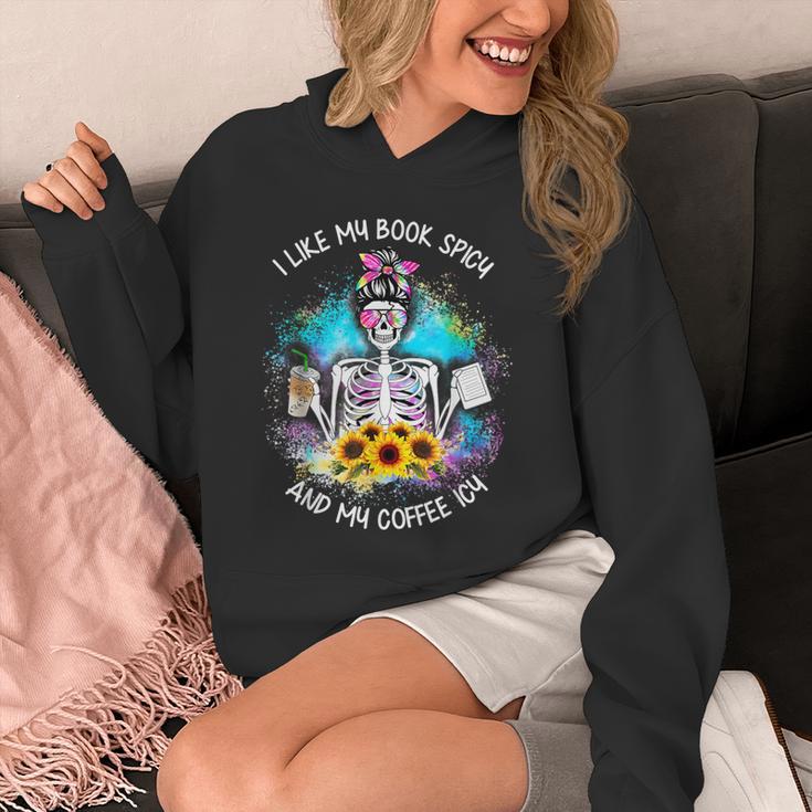 Tie-Dye Messy Bun Skull I Like My Books Spicy & My Coffee Unisex Hoodie