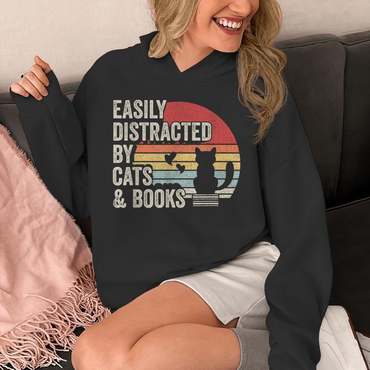 Vintage Retro Easily Distracted By Cats And Books Unisex Hoodie