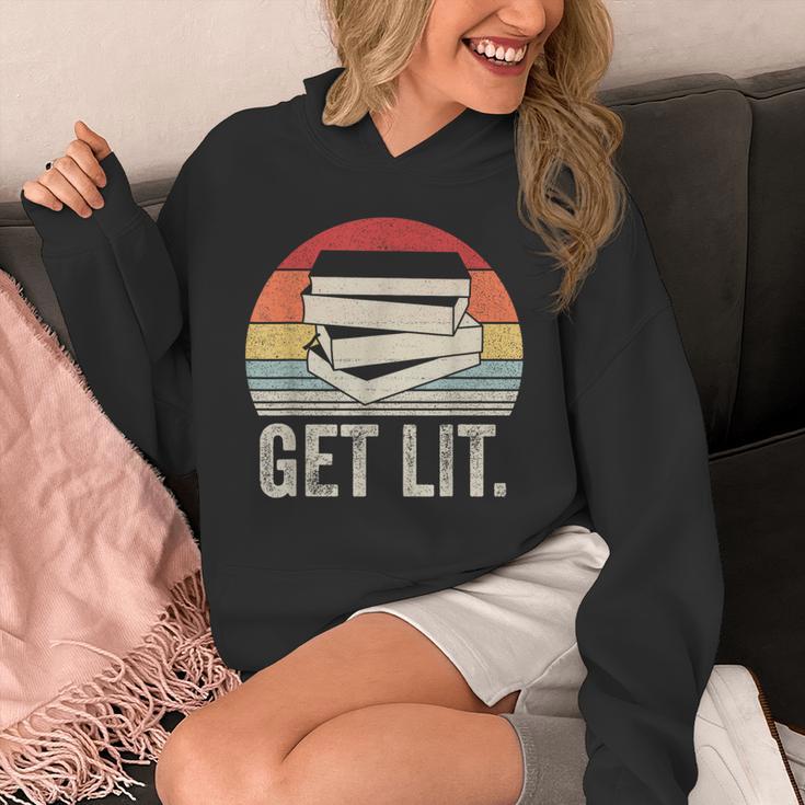 Vintage Retro Get Lit With Books Book Reading Lover Unisex Hoodie