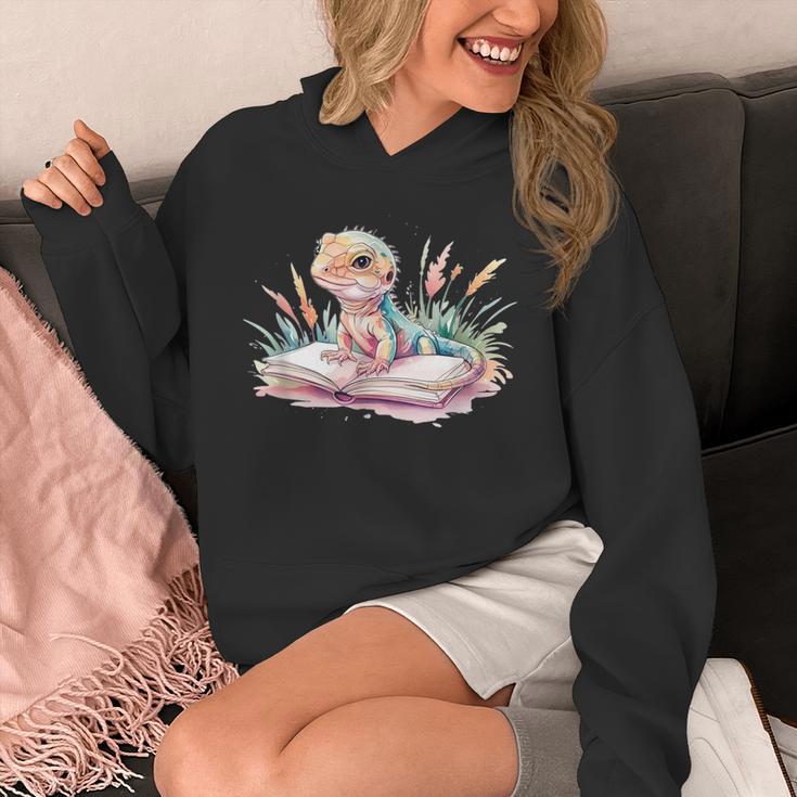 Watercolor Lizzard Reading Book Cute Kids Unisex Hoodie