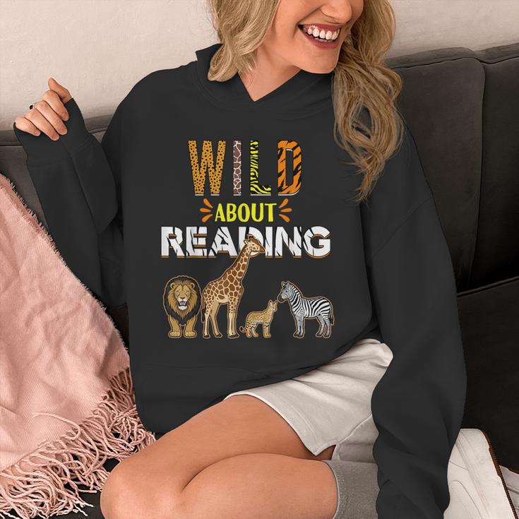 Wild About Reading Books Zoo Animals Love Book Reading Unisex Hoodie