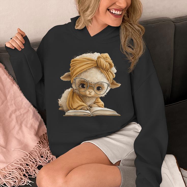 Women's Cute Lamb Reading Book Lover Animal Graphic Baby Sheep Open Unisex Hoodie Women's Cute Lamb Reading Book Lover Animal Graphic Baby Sheep Open Unisex Hoodie