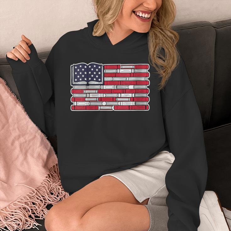 Women's Patriotic Book Flag Reading American Flag Books Teacher Unisex Hoodie
