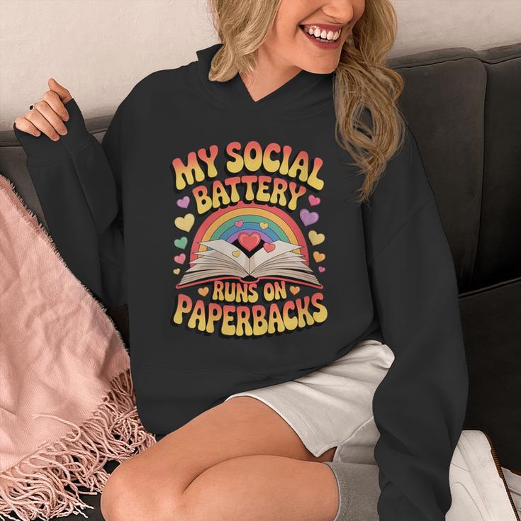 Women's My Social Battery Runs On Paperbacks Groovy Book Lover Unisex Hoodie Women's My Social Battery Runs On Paperbacks Groovy Book Lover Unisex Hoodie