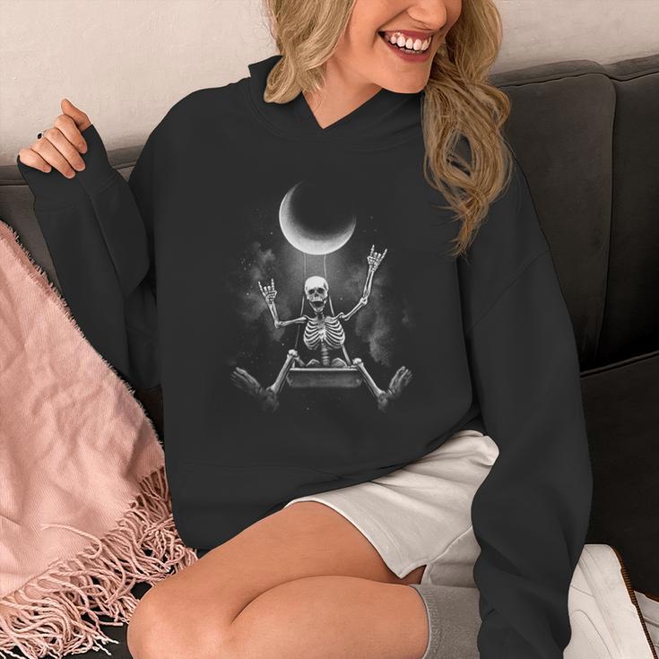 スケルトンロックオンムーン不気味なハロウィンロックバンド 怖い 長袖tシャツ パーカー