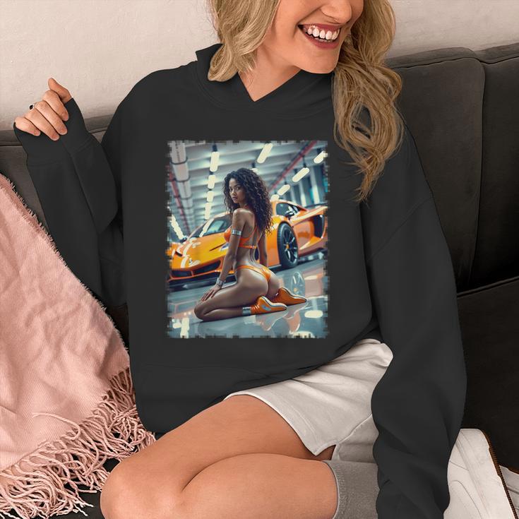 ピンナップガールtシャツ 男性用 ブラックピンナップガール&エキゾチックカー パーカー