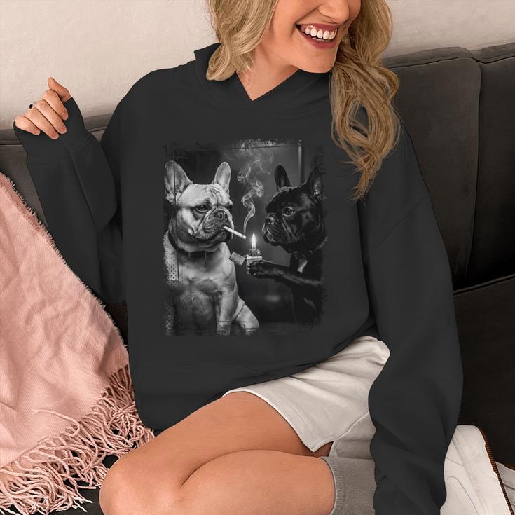 フレンチブルドッグ 喫煙犬 ライター モノクロアート 長袖tシャツ パーカー
