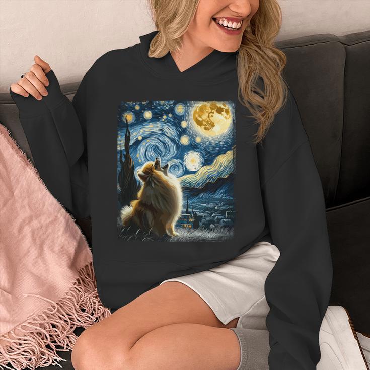 ポメラニアン 犬 イヌアート ゴッホ 星月夜 ポメラニアン 長袖tシャツ パーカー