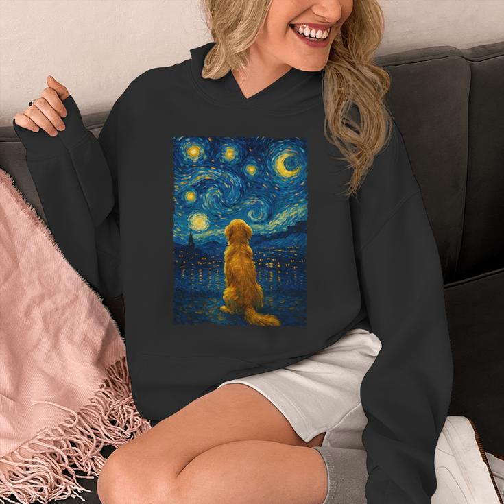 犬 天体観測 ゴッホ 夜空 ゴールデンレトリバー ラブラドール 長袖tシャツ パーカー