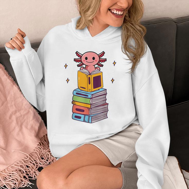 Axolotl Bookworm Girls Cute Book Reading Axolotl Pink Unisex Hoodie