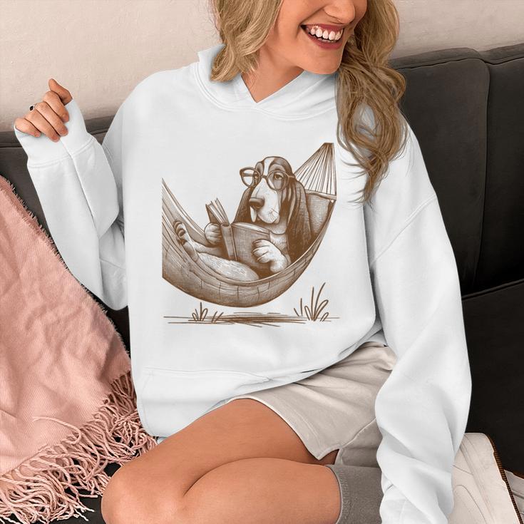 Basset Hound Dog Mom Basset Hound Dog Reading Book Unisex Hoodie