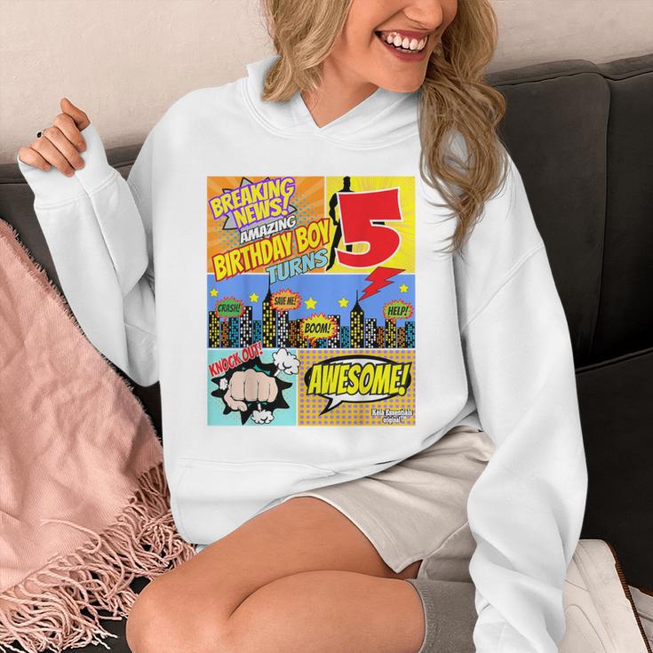 Birthday Boys Shirt Age 5 Superhero Comic Book Theme Party Unisex Hoodie Birthday Boys Shirt Age 5 Superhero Comic Book Theme Party Unisex Hoodie