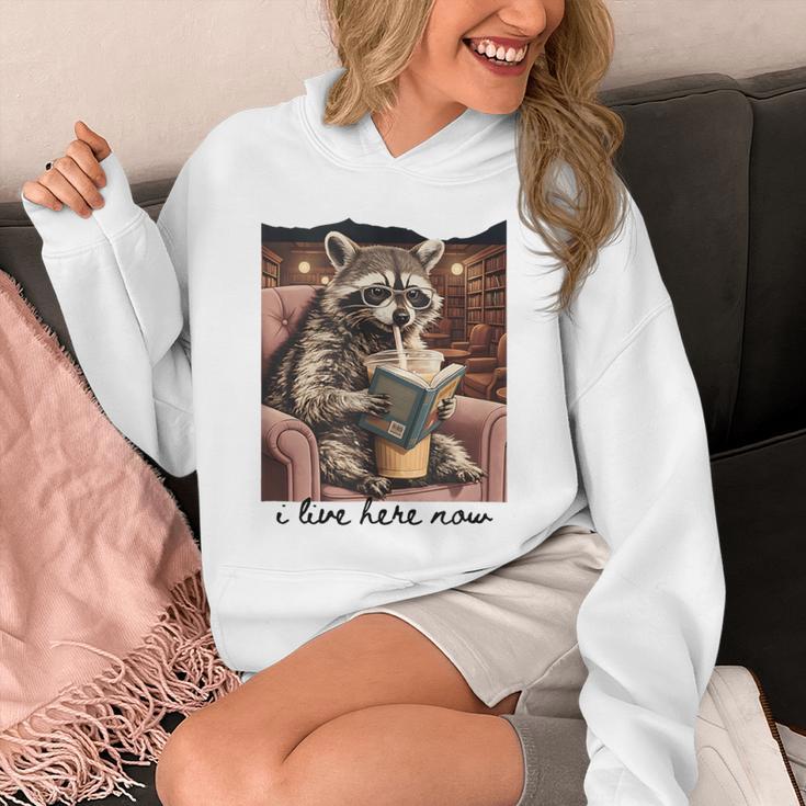 Bookish Mom Raccoon I Live Here Now Library Book Lover Unisex Hoodie