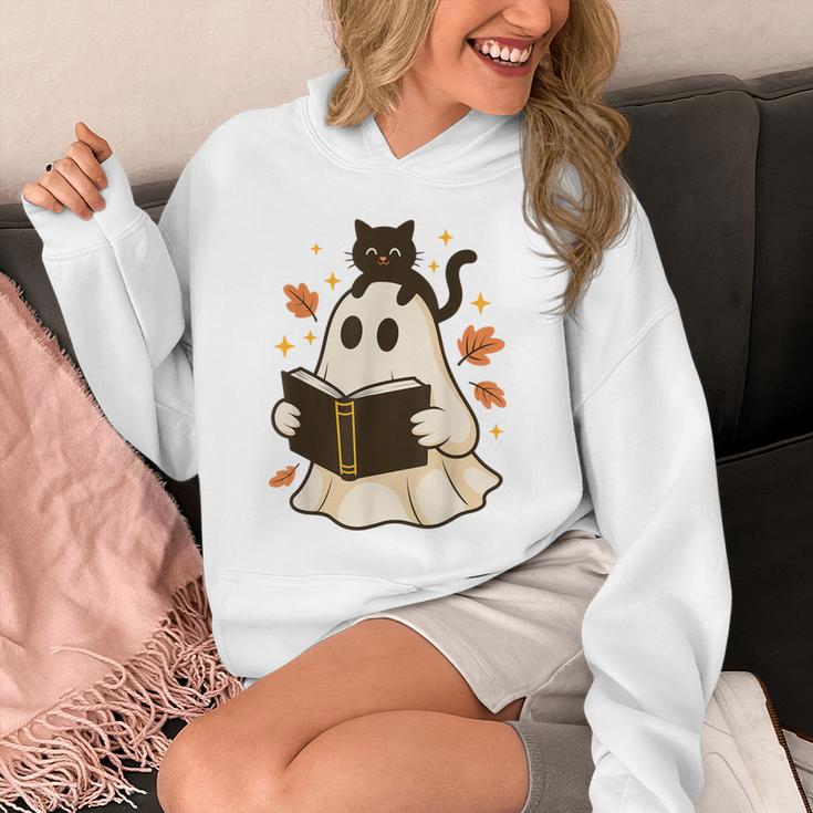 Books Ghost Reading Book Halloween Library Cat Fall Unisex Hoodie Books Ghost Reading Book Halloween Library Cat Fall Unisex Hoodie