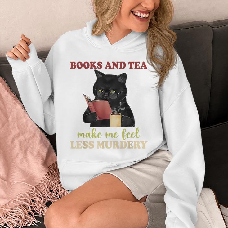 Cat Books And Tea Make Me Feel Less Murdery Quote Unisex Hoodie Cat Books And Tea Make Me Feel Less Murdery Quote Unisex Hoodie