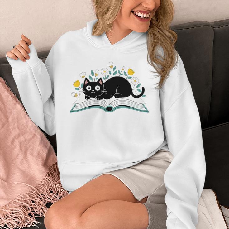 Cute Cat On Book Fun Flower Feline Pet Lover Premium Tri-Blend Unisex Hoodie