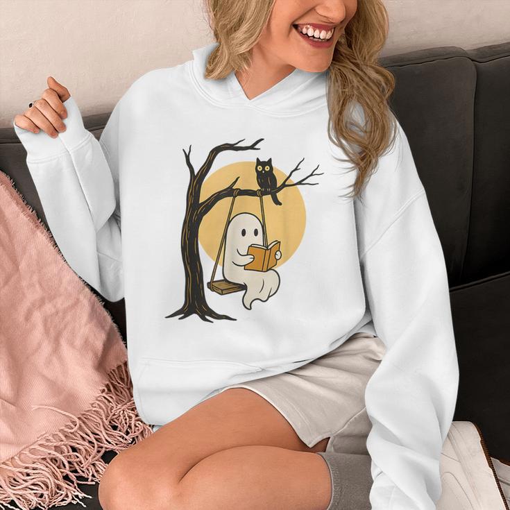 Cute Ghost Reading Halloween Book Lovers Librarians Teachers Unisex Hoodie