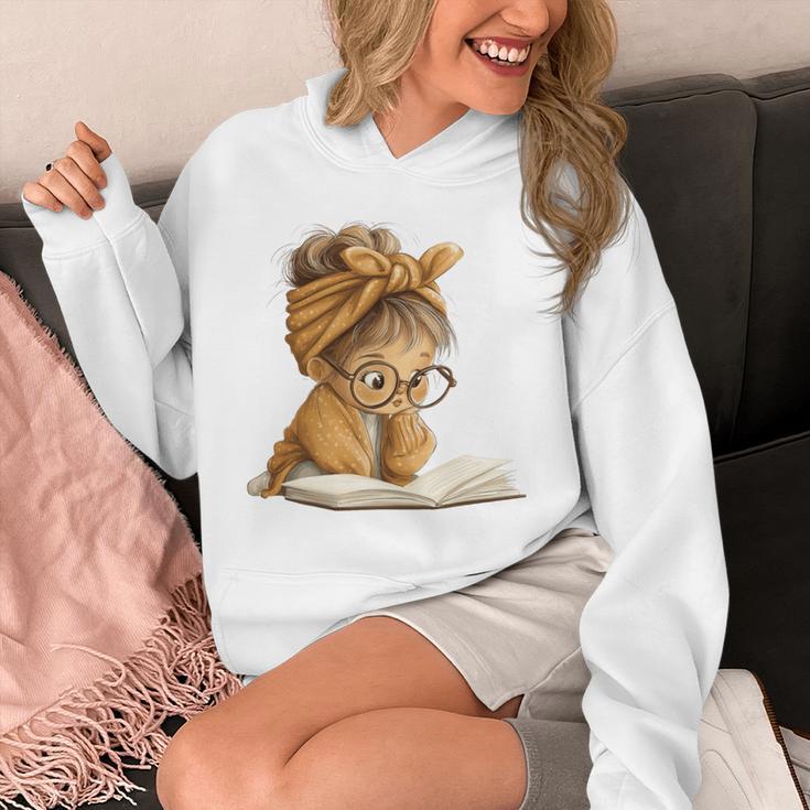 Cute Girl Open Book Reading Book Lover Graphic Round Glasses Unisex Hoodie