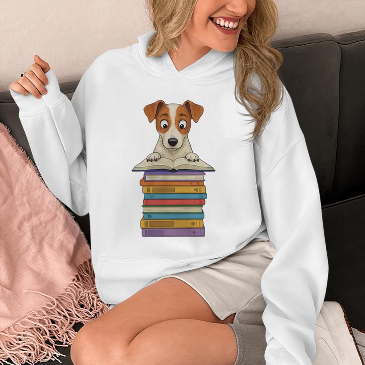 Cute Jack Russel Dog Reading On Pile Of Books Premium Tri-Blend Unisex Hoodie