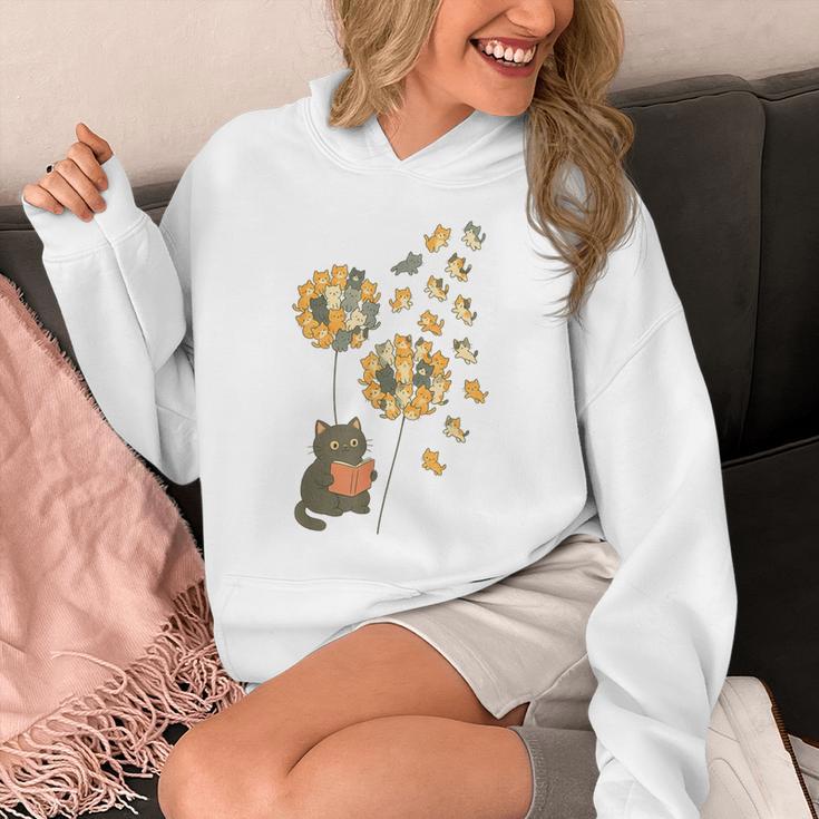 Cute Reading Cat With Kitten Dandelion Flowers Book Lover Unisex Hoodie Cute Reading Cat With Kitten Dandelion Flowers Book Lover Unisex Hoodie