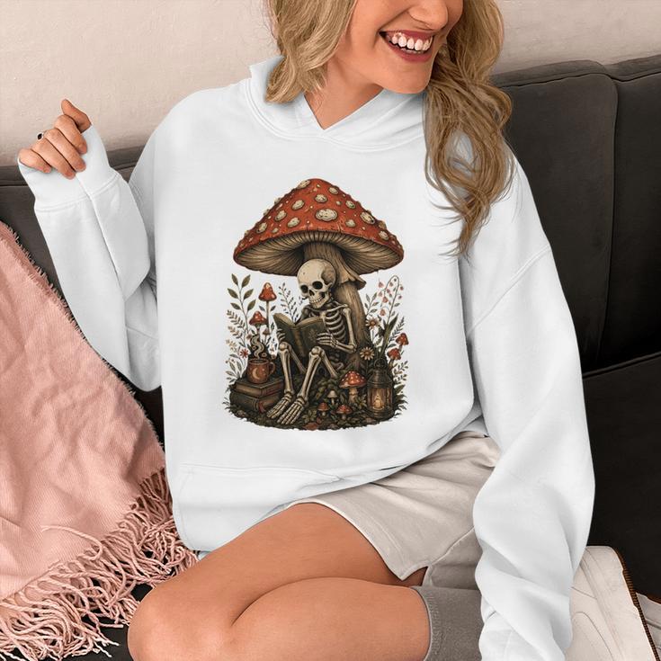 Floral Mushroom Skeleton Reading Books Gothic Humor Unisex Hoodie