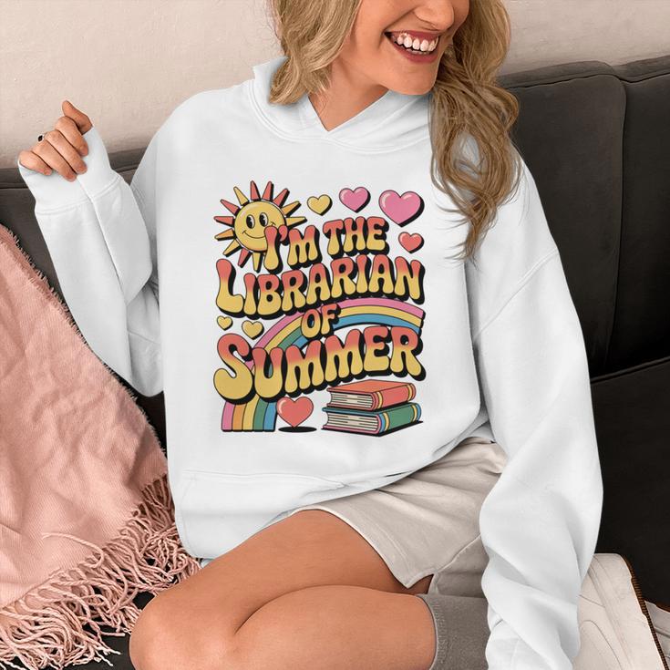 I'm The Librarian Of Summer Groovy Rainbow Retro Book Lover Unisex Hoodie