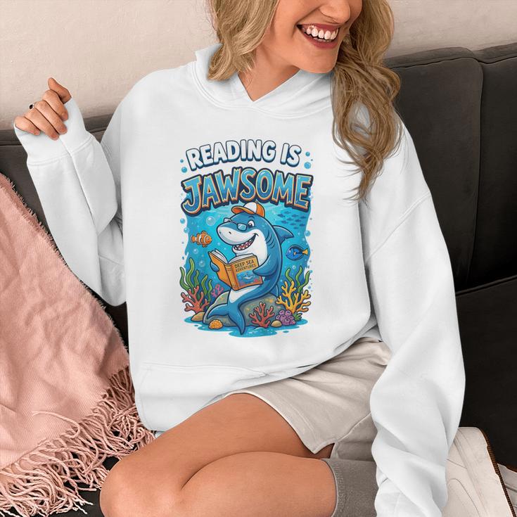 Kids Toddler Boy Reading Is Jawsome Shark Book Lover Kids Nerdy Unisex Hoodie