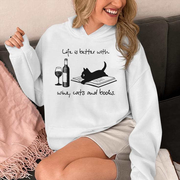 Life Is Better With Wine Cats And Books Unisex Hoodie