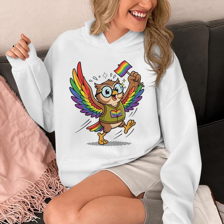 Owl With Pride Flag Book Lover Rainbow Library Unisex Hoodie Owl With Pride Flag Book Lover Rainbow Library Unisex Hoodie