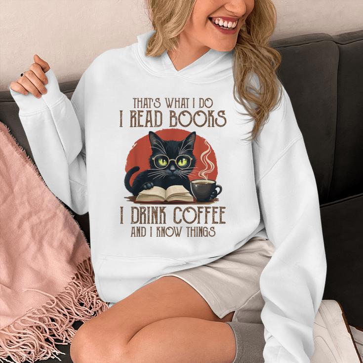 i Read Books And i Know Things Cat Reading Coffee Unisex Hoodie