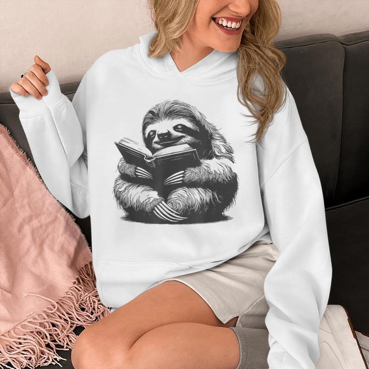 Sleepy Sloth Reading Book Cute Vintage Animal Graphic Unisex Hoodie