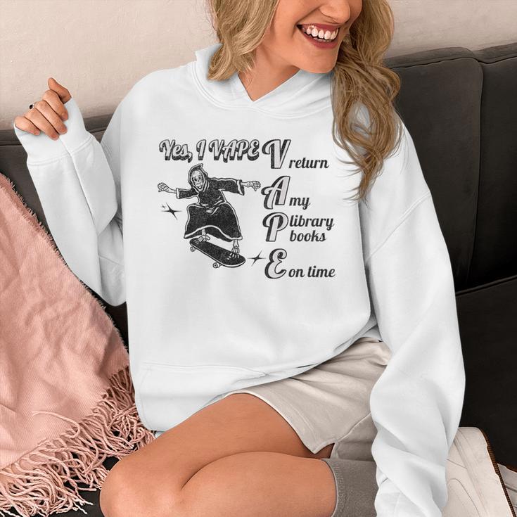 Yes I Vape Return My Library Books On Time Skeleton Skater Unisex Hoodie Yes I Vape Return My Library Books On Time Skeleton Skater Unisex Hoodie