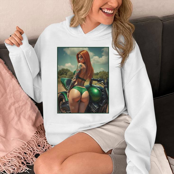 バックプリントtシャツ セクシーな赤毛ピンナップガール&バイク パーカー
