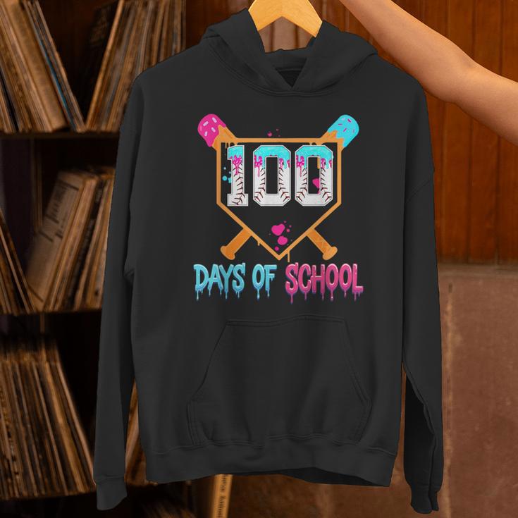 100 Days Of School Baseball Ice Cream Drip 100th Day School Unisex Hoodie