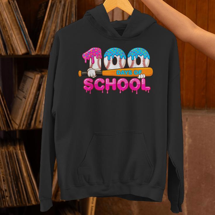 100 Days Of School Baseball Ice Cream Drip For Teacher Kid Unisex Hoodie