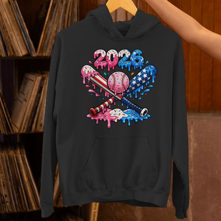2026 American Flag Baseball Ice Cream Drip Bats Boys Unisex Hoodie