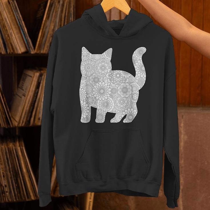 Adult Coloring Book CAT Mandala Flowers T-Shirt Unisex Hoodie