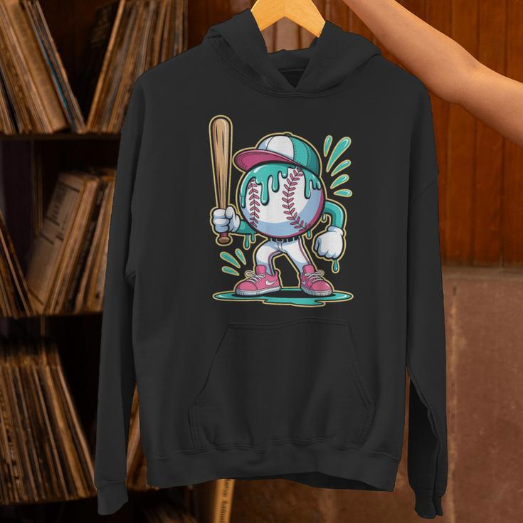 Baseball Character Cartoon Batter Drip Style Women Men Unisex Hoodie