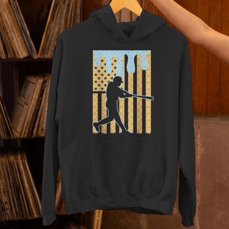 Baseball Drip Boys Dripping Ice Cream Baseball American Flag Unisex Hoodie