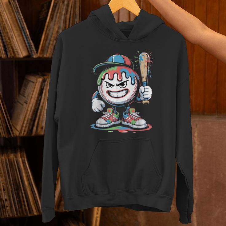 Baseball Mascot Attitude Graffiti Splash Bat Cap Unisex Hoodie