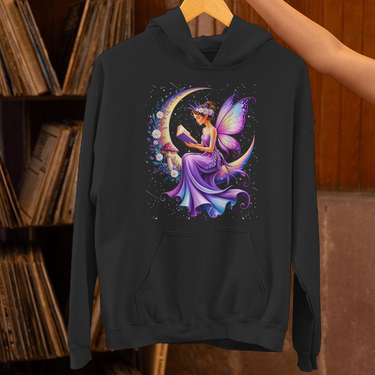 Beautiful Book Fairy Reading Crescent Moon Gothic Bookish Unisex Hoodie