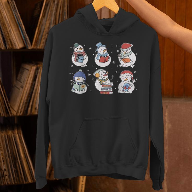 Book Lover Teacher Snowman Reading Books Christmas Winter Unisex Hoodie