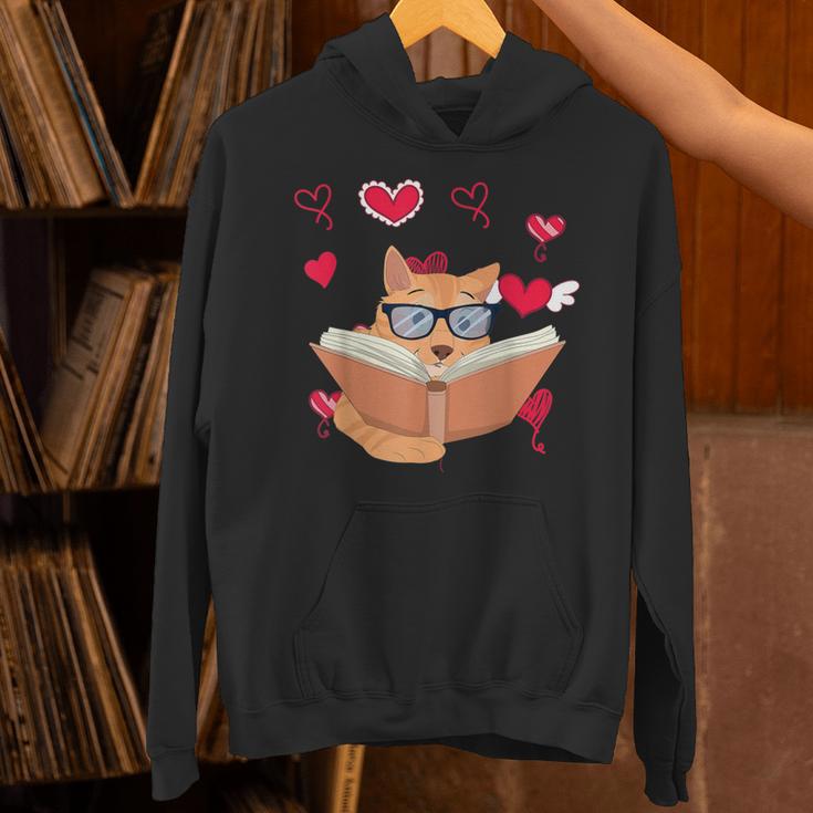 Book Nerd Heart Library Cat Bookworm Animal Pet Book Reading Unisex Hoodie