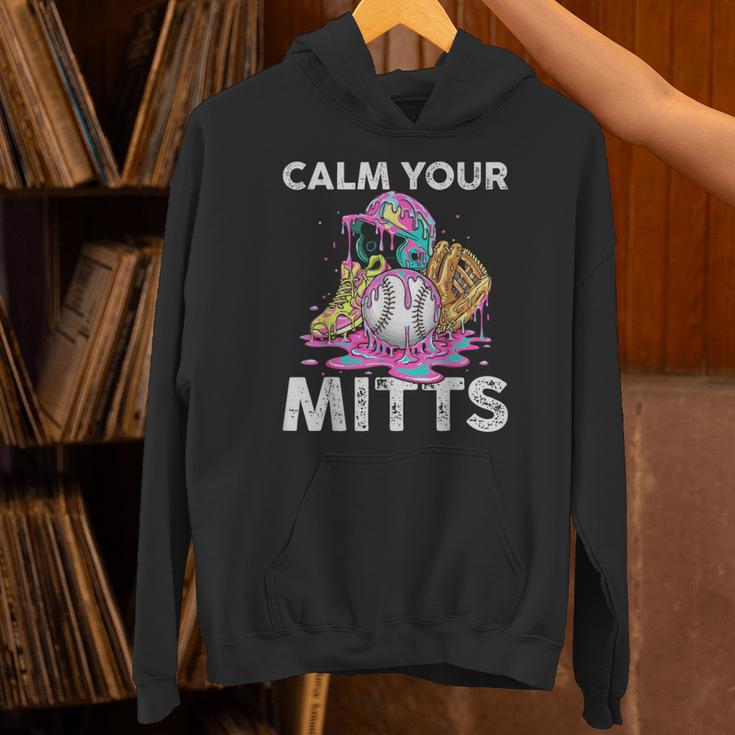 Calm Your Mitts Baseball Ice Cream Drip Crossed Bats Sport Unisex Hoodie